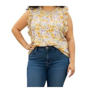 Perch By Blu Pepper for Anthropologie Multicolor Floral Spring Blouse Size 1XL